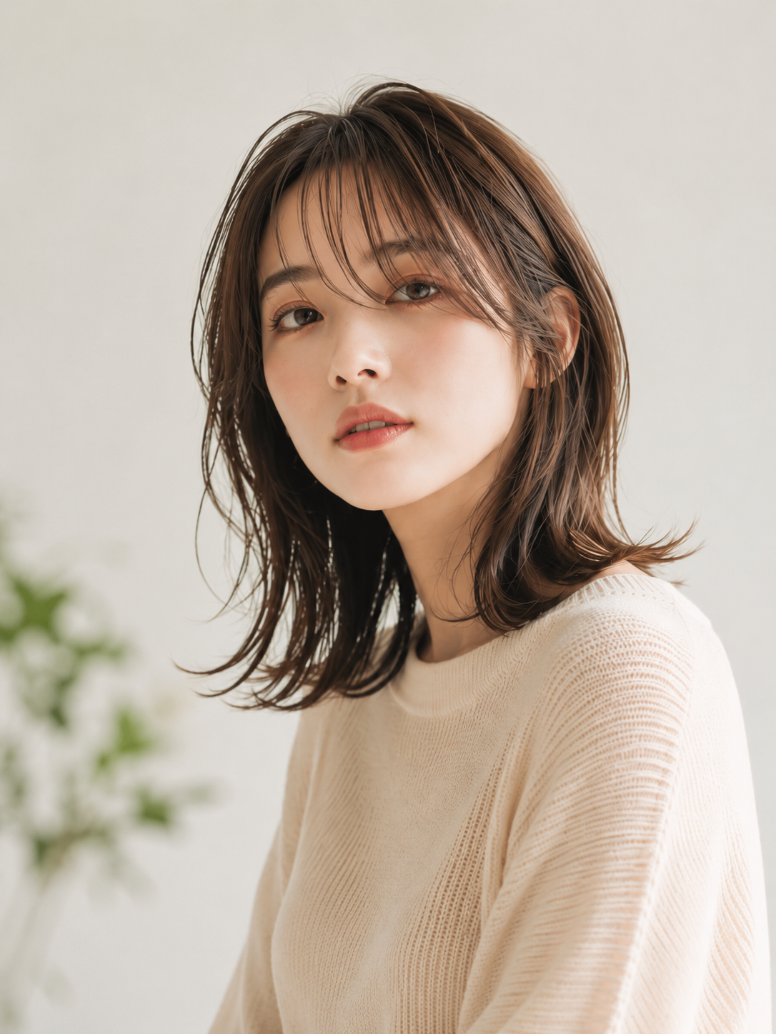 柔らかなミディアムヘアのスタイル写真